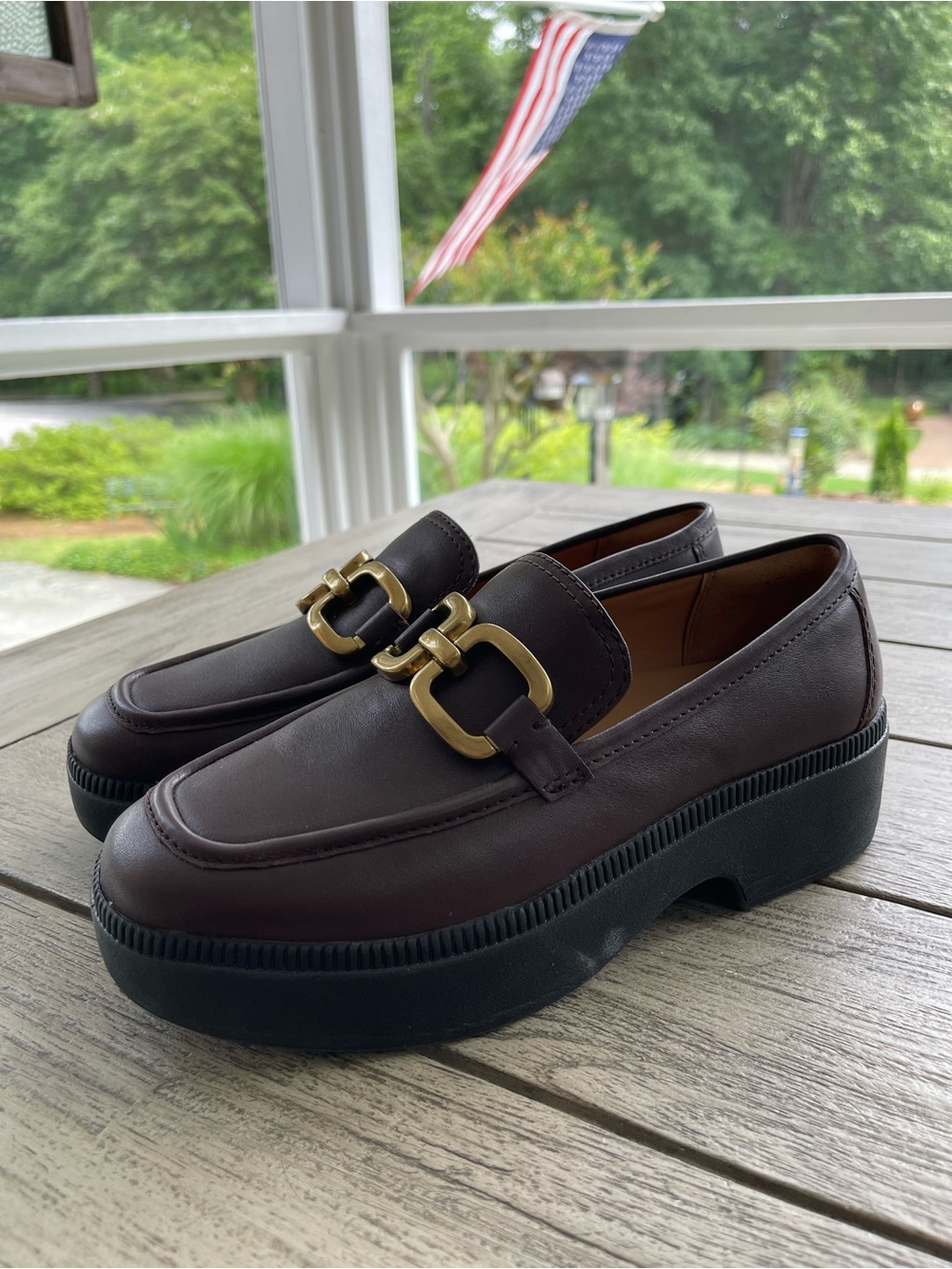 FitFlop F Luna Square Chain Brown Leather Loafer Womens Size 8.5